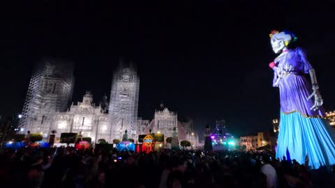 5.3K Video-Mexico City, Mexico-Dia de los Muertos-Zocalo Plaza-Aztec Drum Circle