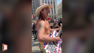 The Naked Cowboy Sings Pro-Trump Anthem Outside of NYC Courthouse
