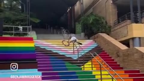 Man Avoids Gay Pride Stairs in Hilarious Way
