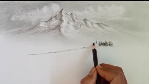 Pencil drawing landscape scenery/ Snow mountain landscape drawing with pencil