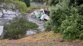 Camp Trailer Gets Crushed Underneath Bridge During Storm