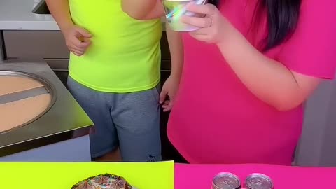 Ice cream challenge! 🍨 noodle cake vs spicy noodles