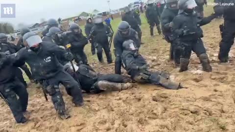 The cops are stuck in the mud at the climate activist protest in a German village