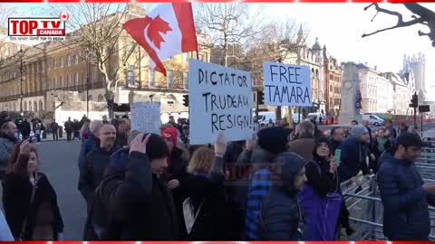 Protest Against PM Justin Trudeau In London UK Over Ottawa Freedom Convoy Police Operations | Canada