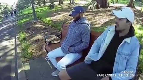 Australian men where sitting outside on a park bench without a mask when he was approached by police