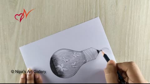 Creative light bulb drawing | Butterflies are flying in the bulb | Easy pencil sketch drawing