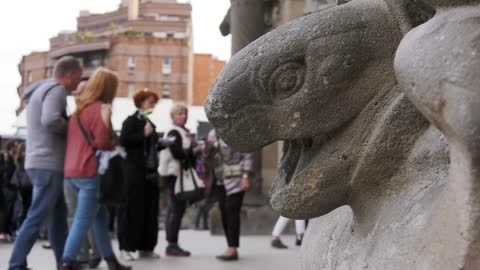 Statue Of Turtle At Entrance Door Of Sagrada Familia Barcelona