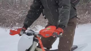 Pulling Out Dirt Bike in Winter Excites Dogs