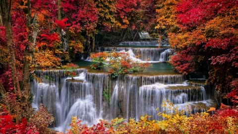Total Harmonization with Beautiful Melody and Autumnal Waterfall - Meditation and relaxing music, stress relief