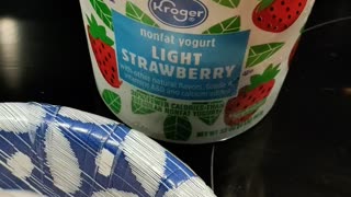 Eating Kroger Light Strawberry Lowfat Yogurt, Dbn, MI, 10/7/23