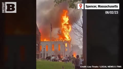 BURNING Church Steeple COLLAPSES After Lightning Strike Sets It Ablaze