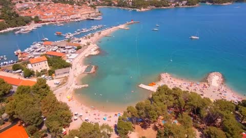 Island of Krk Croatia _ Beach, sea, tourism, landscape, city _ Drone 4k video _ Krk beautiful places