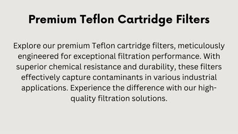 Efficient Filtration: Teflon Cartridge Filters by East Coast Filter