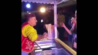 Turkish Ice Cream Man tricks with Adorable girl.