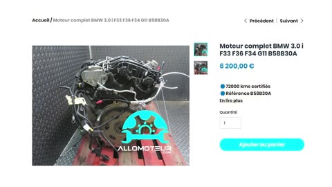 Moteur complet BMW 3.0 i F33 F36 F34 G11 B58B30A