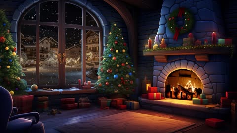 Cozy Fireplace on a Holiday Night