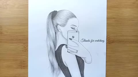 How to draw a girl taking a selfie -step by step __ A girl with ponytail hairstyle -Pencil sketch