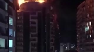 Fire in Batumi. (Georgia) The restaurant on the top floor of the VOX residential complex is on fire