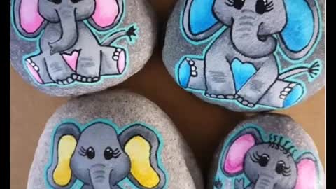 New diy baby elephant painting on rocks and stones