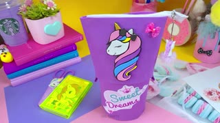 DIY CUTE ADCUSTABLE PEN POUCH IDEAS - BACK TO SCHOOL HACKS - Unicorn and Donut Pencil Case