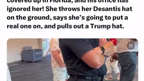 Upset woman throws DeSantis hat and puts on a Trump hat