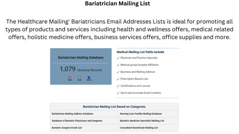 Top best Bariatrician Mailing List from Healthcare Mailing