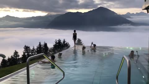 A view of the hotel swimming pool this morning