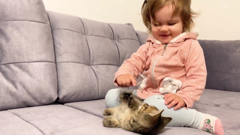 Cute Baby Meets New Baby Kitten for the First Time!