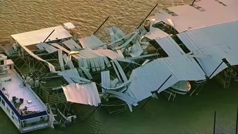 Aerial view of storm damage in Texas