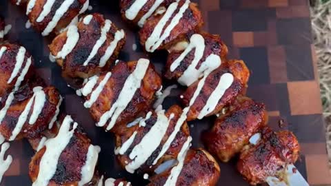 57_BBQ Chicken Bacon Ranch Skewers Recipe Over The Fire Cooking #shorts