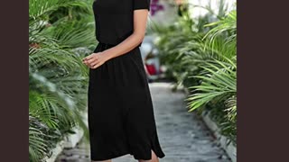 Simier Fariry Womens Hide Belly Work Casual Midi Dresses with Pockets