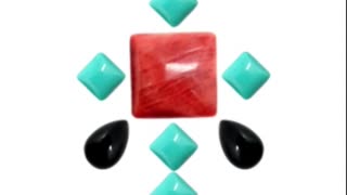 Natural turquoise and spiny oyster square cab with pear-shape onyx cabochon for Jewelry