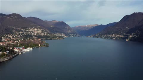 aerial view of the beautiful como lake on the border of italy and switzerland