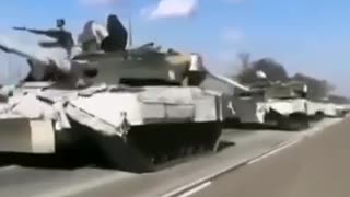 Convoy of Russian winter tanks heading to combat