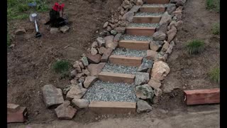 Mountain stair build with treated 6x6 and rebar
