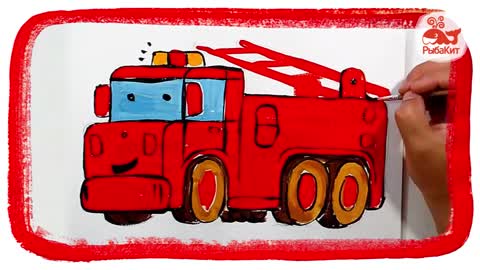 Cartoon about a Fire truck, draw a Fire truck, Fire truck car wash, Sponge, Fish Whale