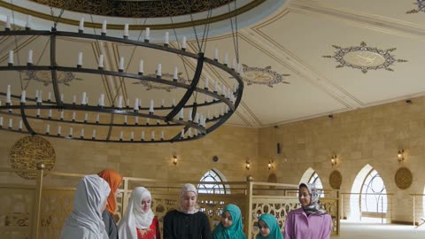 Group of Women and Girls Leaving a Mosque