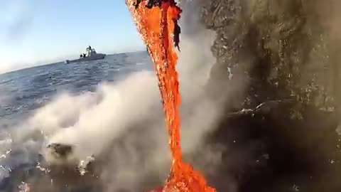 Amazing up close footage of Lava entering the ocean.