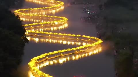 China guilin dragon boat in the evening