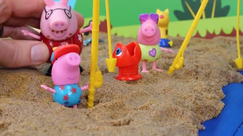 Peppa Pig at the Beach finds Dinosaur Fossils Toy Learning Video for Kids!