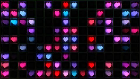 936. Grid Of Glowing Neon Love Heart Shapes Flash Bright Light