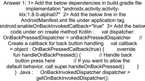 javalangNoSuchMethodError No virtual method getOnBackInvokedDispatcherLandroidwindowOnBackInvokedDi