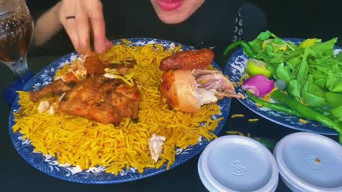 Eating*🔥SHAWAYA CHICKEN BUKHARI RICE WITH SOUCE AND SLAD/GOODIE DANY