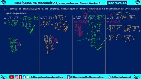 Em casa 07) Multiplique e simplifique na representação com radical - Discípulos da matemática