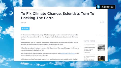 David Keith envisageait des chemtrails pour sauver la planète du réchauffement climatique (2013)