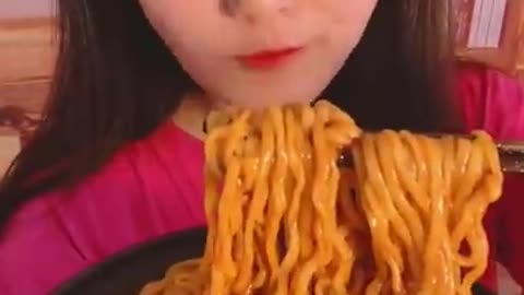 ASMR _ China , eating fast , eating korean noodles with egg