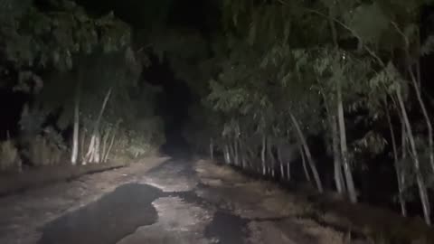 Driving on the ghost road at night in extremely heavy rain and storm part 9