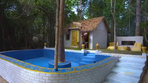 Unbelievable! Build Swimming Pool Water Slide Crocodile Around The Secret Underground House