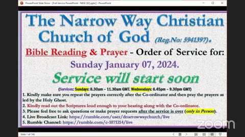 The Narrow Way Christian Church of God - Sunday Service - 07/01/2024