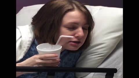 Drugged up woman cannot reach straw